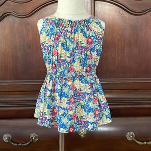 GINGERSNAPS Girls Floral Blouse Size 6 Blue Multicolor Cotton Boutique